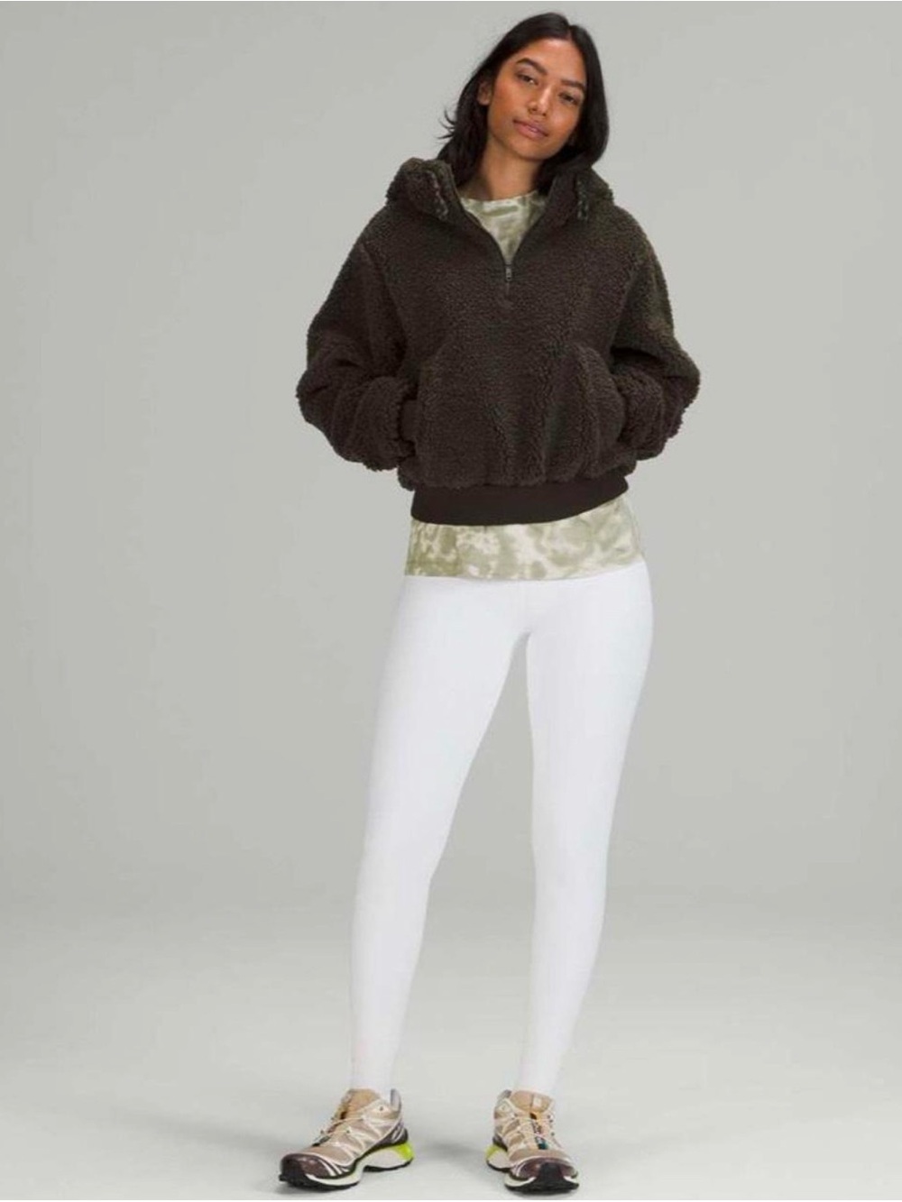 Women’s Lululemon Textured Fleece 1/2 Zip Hoodie Black Pullover Size 2